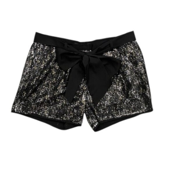 NWT BCBG Max Azria Black Sparkly Sequin Shorts Satin Bow Tie Sz XS - Picture 1 of 10
